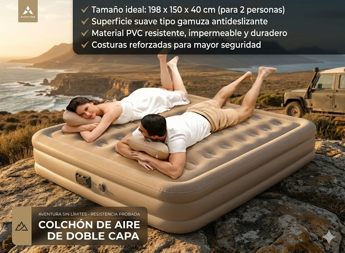 Cama Inflable Premium 2 Personas – Cómoda, Resistente y Fácil de Inflar